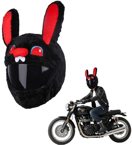 XSQD Cubierta Del Funda Casco Moto Del Conejo Negro, Cubierta Del Funda Para Casco Del Animal Dibujos Animados, Cubiertas Protectoras Cascos Resistentes a Arañazos, Accesorios Cascos Moto Interesantes
