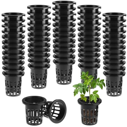 Dulynva 60 Pezzi Vasi Idroponica Cestino per Piante Idroponiche Cesto Idroponico Piantare Maglia Tondo Vaso Idroponico 5 cm Cestelli Idroponica Plastica Vasetti per idroponica Coltivazione (Nero)