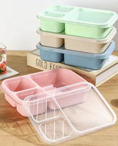 Eco Friendly Meal Prep Containers Set of 4 – 3 Compartments, Lunch Boxes, BPA-Free, Microwave & Dishwasher Safe