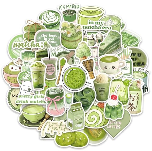 Evadollina Adesivi, 50 Pezzi Adesivi Matcha, Adesivi Estetici, Adesivi per Scrapbook, Estetici, Regali di Natale, per Libri, Laptop, Bicchieri d'Acqua