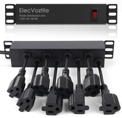 ElecVoztile Rack PDU 10 tum, 8 x bakutgångar, 1020J överspänningsskydd och 15 A överbelastningsbrytare, 1U rackmontering, PDU strömlist för mini