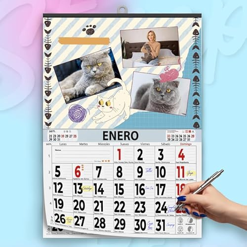 Calendario 2026 de Pared Personalizado con Fotos – Almanaque Grande 43,5x62 cm en Cartulina 350gr con Faldilla Mensual y Colgador – Planificador Familiar Ideal como Regalo Original Navidad (Modelo 4)