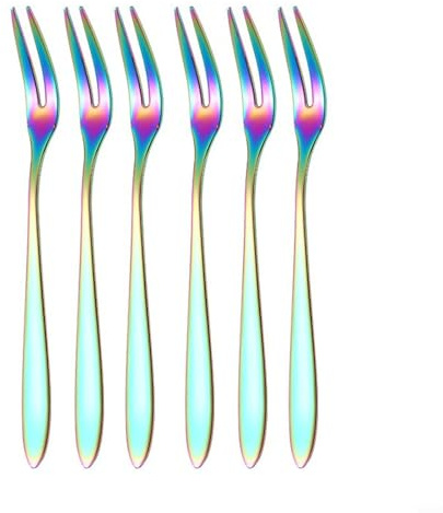 Lot de 6 mini fourchettes à fruits en acier inoxydable pour gâteaux, desserts, sushis, collations, outils de fête en acier 304, argent, or, or rose, multicolore, noir, bleu (multicolore)