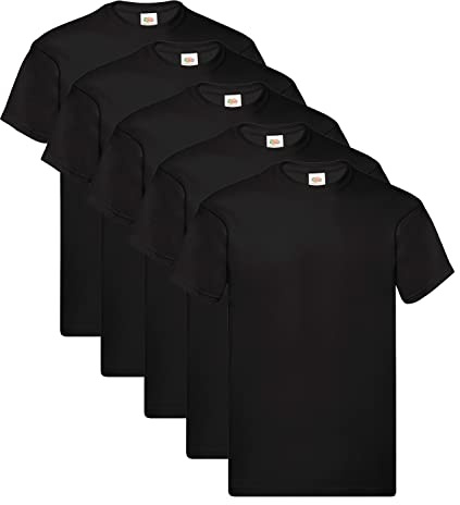 Fruit of The Loom Original Lot de 5 T-Shirts pour Homme - Noir - Large