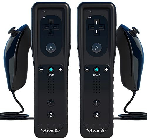 TechKen Wii-Controller mit Nunchuck, integrierter Motion Plus Fernbedienung und Silikonhülle für Wii (schwarz)