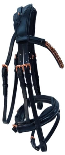 Trense Rosegold Relax PUR Genick Patches Strass Glitzer Roségold Zaum Sperrriemen abnehmbar Pony VB WB X Full Noriker Tysons Leder Schwarz Butterweich (Warmblut)
