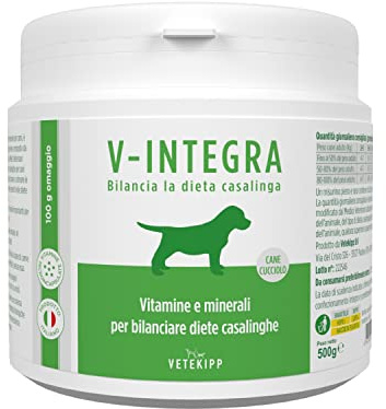 V-INTEGRA Chiot - Supplément Complet Riche en vitamines et minéraux pour la Ration ménagère et Barf des Chiots - 500 g - Produit en Italie