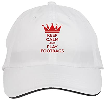Makoroni - Keep Calm and Play FOOTBAGS Hat Adjustable Cap, DesJ92 White