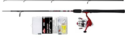 Berkley Catch More Fish Spin Tele Combo, Angelrute und Rolle, Combo, Raubfischangeln, Spinnrolle vorgespult mit Mono, Angelbox mit Ködern und Zubehör, Hecht/Barsch/Zander, schwarz, 2,1 m | 10–30 g