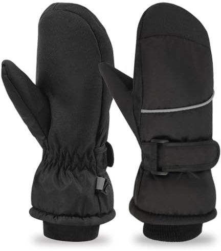 Azarxis Kids Mittens Winter Children Ski Glove Windproof Snow Gloves Fleece Warm for Boy Girl Toddler Youth Outdoor Sports Skiing Skating Snowboarding Sledding (Black, 3-5 Years Old)