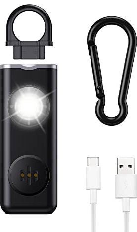 ORIA Personal Alarm 130dB Siren, Personal Attack Alarms for Women Rechargeable, Personal Safety Alarm Keychain with LED Strobe Light, Carabiner, for Students, Kids, Walker, Elderly (Black)