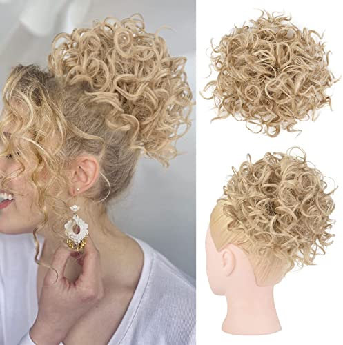 RPEIXYA Haarteil Dutt Haar Bun mit Elastischer Kordelzug, Locken Dutt Haarteil Ponytail Chignon, Frauen Pferdeschwanz-Dutt Stylischer Gelockter Welle Dutt, Mädchen Pferdeschwanz (Golden)