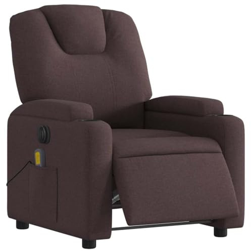 vidaXL Poltrona Massaggio Reclinabile Elettrica Marrone Scuro Tessuto, poltrona massaggiante, poltrona elettrica massaggiante, poltrona da ufficio