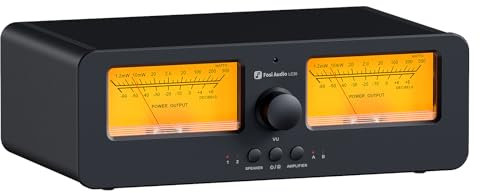 Fosi Audio LC30 VU Meter Amplificateur de Haut-Parleur, Commutateur Audio Analogique 2 Voies, pour Amplis HiFi Stéréo et Haut-Parleurs Passifs, Composant Audio Domestique avec Télécommande-Jaune