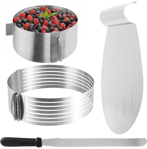 NAMYEUT 4 TLG Tortenzubehör Set Edelstahl, Tortenbodenschneider Ø24-30, Konditormesser, Tortenring Verstellbar Ø16-30, Tortenheber Edelstahl Backen Zubehör für die Herstellung von Kuchen