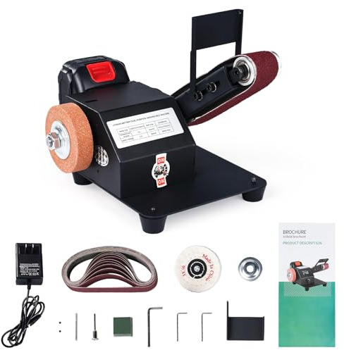Oubit Mini Belt Sander, 90° Electric Knife Sharpener Bench Grinder Sanding Machine, Small Bench Grinder Kit DIY Polishing Grinding Tool For Knife Making, Wood Metal Working, Handcraft