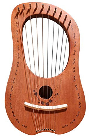 Lyre harpa, 10 metallsträngar harp mahogny bärbar liten rem med stålsträngar för instrumentälskare