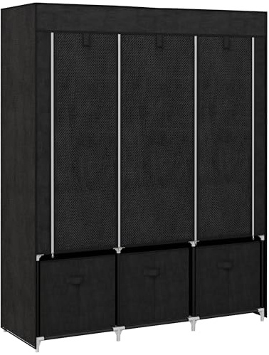 HOMCOM Armoire de Rangement en Tissu penderie Pliable avec 5 étagères, 2 Barres de Suspension et 3 tiroirs en Tissu - 125L x 43l x 162.5H cm, Noir