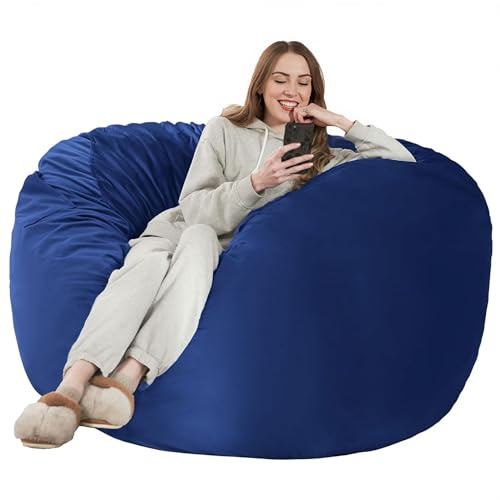 Kasunpul Pouf Sedia Pouf Sedie per Adulti Giganti con Rivestimento in Velluto Bean Bag Pouf Soffice per Soggiorno, Camera da Letto, Blu Marina, 107 x 107 x 56cm