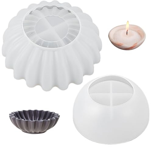 Wholesoukyii 2 Piezas Moldes Silicona Manualidades para Cuencos, Cuenco Grande con Borde Decorativo + Cuenco Pequeño Redondo, Hechos a Mano, para Fabricar Cuencos para Velas y Macetas