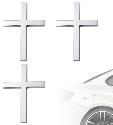 3st 3D Kors Klistermärken för Bil, 6,3x4,57cm Metall Jesus Kors Emblem Klistermärke Självhäftande Kristna Bil Dekorationer för Exteriör Baklucka Bagagelucka Sidodörr (Silver)