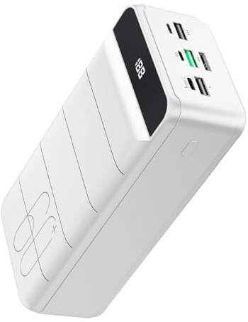 PDBEST Power Bank 60000mAh Fast Charging, Battery Pack 22.5W Huge Capacity USB-C 4 Outputs 3 Inputs LED Display Portable Charger Power Bank Compatible with iPad iPhone Android etc White