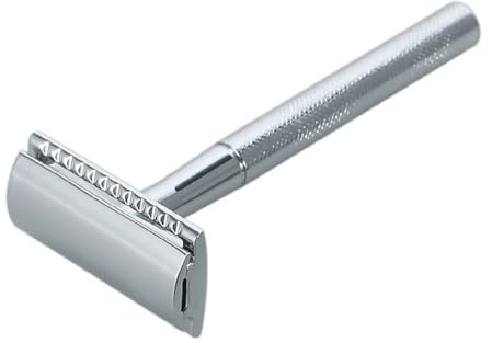 Dioche Dubbel Säkerhetshyvel i Rostfritt Stål Premium Rakverktyg för Män med Ergonomiskt Handtag Anti-sladd Design Perfekt (SILVER)