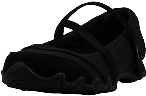 Skechers Bikers-Get-Up, Zapatos Planos Mary Jane Mujer, Negro Blk Black Mesh Suede, 35 EU