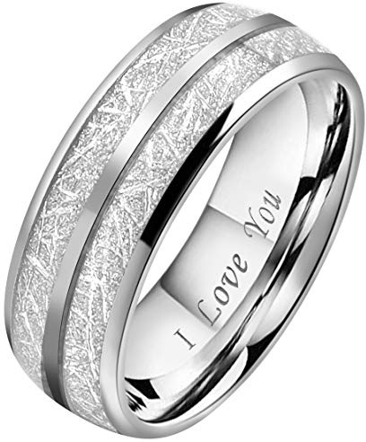 CROWNAL 8mm Imitated Meteorite Tungsten Wedding Ring Band Engagement Ring Domed Polished Engraved I Love You Size 5 To 17 (8mm,16)