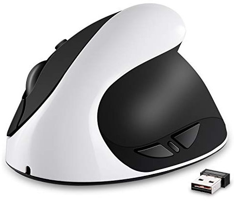 AURTEC Ratón Vertical, Ratones ergonómicos inalámbricos Recargables 2.4G Receptor USB, 6 Botones y 3 dpi Ajustables 800/1200/1600, Blanco