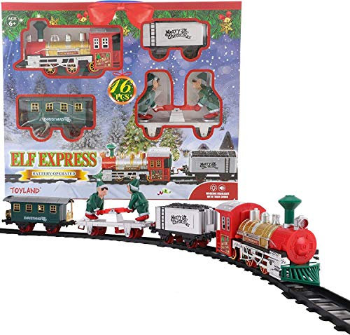 Toyland® 16 Piece Elf Express Christmas Train Set With Lights & Sound Featuring Moving Carriages - 3 Differet Layouts