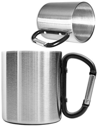 Outdoor Saxx - Heavy Duty Camping Mug with Carabiner Handle Stainless Steel 250ml (Silver/Black)
