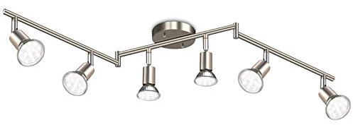 Ascher 6-Light LED Track Lighting Kit, Flexibly Rotatable Light Heads, 6 Way Ceiling Spotlight Matt Nickel Finish, Including 6 GU10 LED Bulbs (4W 400LM Daylight White 5000K)