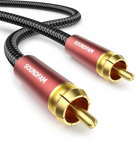 SOUNDFAM Subwoofer Cable RCA to RCA, Dual Shielded (Copper+Aluminum Foil) Digital Coaxial Audio Cable for Home Theater, Stereo, Amp - [ 3.3ft/1M, Red ]