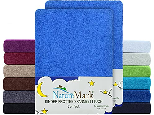 NatureMark 2er Pack Kinder FROTTEE Spannbettlaken, Spannbetttuch kuschelig weich, für Babybett und Kinderbett | 70x140 cm - Royal blau