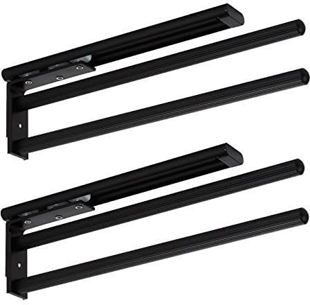 SOTECH 2 Stück Aluminium Handtuchhalter TED 2-armig schwarz matt (325-487 mm, ausziehbar, drehbar) Teleskop-Wandhandtuchhalter für Bad oder Küche