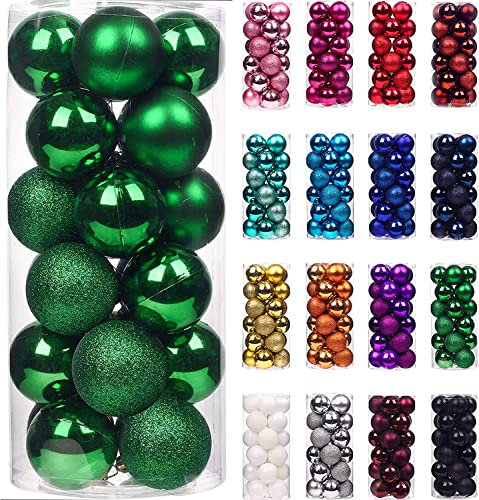 Treer 24 Stück Weihnachtskugeln Kunststoff Christbaumkugeln Set, Bruchsicher Mehrweg Christbaumschmuck zum Aufhängen, Matt Glänzend Glitzernd Weihnachtsbaum Kugeln Weihnachtsdeko (4cm,Dunkelgrün)