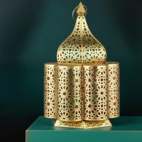 Lámpara de mesa pequeña oriental Feryal 37 cm oro E27 | Lámparas de mesa marroquíes pequeñas de metal, pantalla dorada | Lámpara de noche moderna, para vintage, retro y rústica