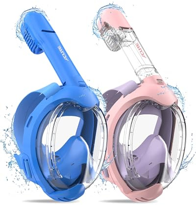 ACURE Kids Snorkel Mask Full Face - Anti-Fog & Dry Top Snorkel Set, Snorkeling Gear with Easier Breathing System for Swimming Beginners Ages 3-8 (2 pics, Purple Pink & Blue)
