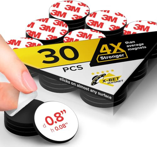 X-bet MAGNET 30 pcs - 3M Self Adhesive Black Rubber-based Round Magnetic Dots (0.8 x 0.8) - Peel & Stick Craft Magnets