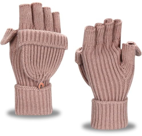Yaopelky Guanti invernali senza dita per donna e uomo, mezzi e interi, in maglia con glitter, con copertura per il pollice e convertibili in muffola termica, One Size for most adults