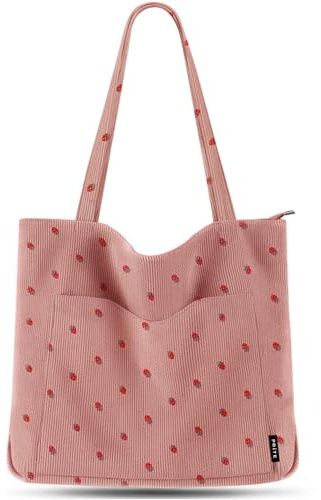 Prite Borsa tote in velluto a coste da donna con cerniera, grande capacità, borsa a tracolla con tracolla regolabile e tasche, borsa impermeabile per lavoro, scuola, shopping, viaggi, università
