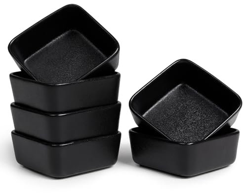 NOVAJOY Keramik Dipschalen x 6, Quadratische Saucenschalen Stapelba, Gewürzschalen für Sushi, Saucenschälchen, Snack Schälchen, Für Vorspeisen, Ketchup, Sojabohnen, Sojasauce