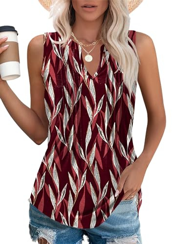 iHewbo Women's Floral Vest Tops Fashion V Neck Summer 2026 Sleeveless T-Shirts Casual Tank Loose Fit Tops Wine Red