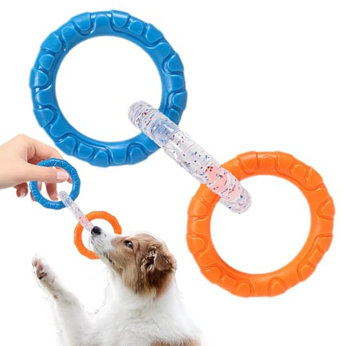 Anillos de tirón para perros, juguete indestructible de 3 anillos | Juego interactivo para morder, suministros para mascotas, mordedor al aire libre, promueve el cuidado de los dientes para cachorros