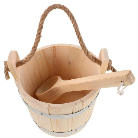 Kisangel Barril De Sauna De Madera Cubo De Ducha Cucharón Herramientas para Baños De Vapor y SPA para Llenar Agua Saunas Finlandeses