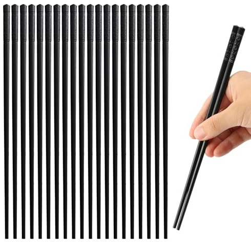 10 Paia Set Bacchette Sushi, 24,5 cm Bacchette Cinesi, Chopsticks Lavabili in Lavastoviglie, Bacchettes Nere Riutilizzabili, Motivo Fiori di Ciliegio