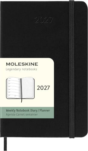 Moleskine Agenda Semanal 2027, Agenda de 12 Meses con Espacio para Notas, Tapa Dura y Cierre Elástico, Formato Pocket 9x14 Cm, Color Negro