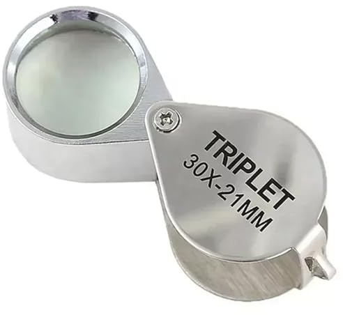 10X 20X 30X Jewelers Loupe Pocket Metal Jewelry Magnifying Glass | with Dual Lenses Foldable Loop Magnifier Jewelers Eye Tool for Diamonds Coins Watches Plant (silver-30X)