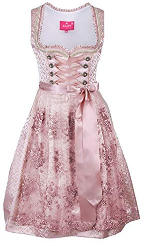 ELFIN dam Midi Dirndl elegant räfflad klänning för oktoberfest inklusive spetsar smutsförkläde gr. 34–44